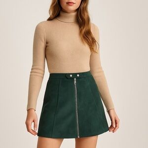 Bishop + Young Green Faux Suede A-Line Mini Skirt Size Small